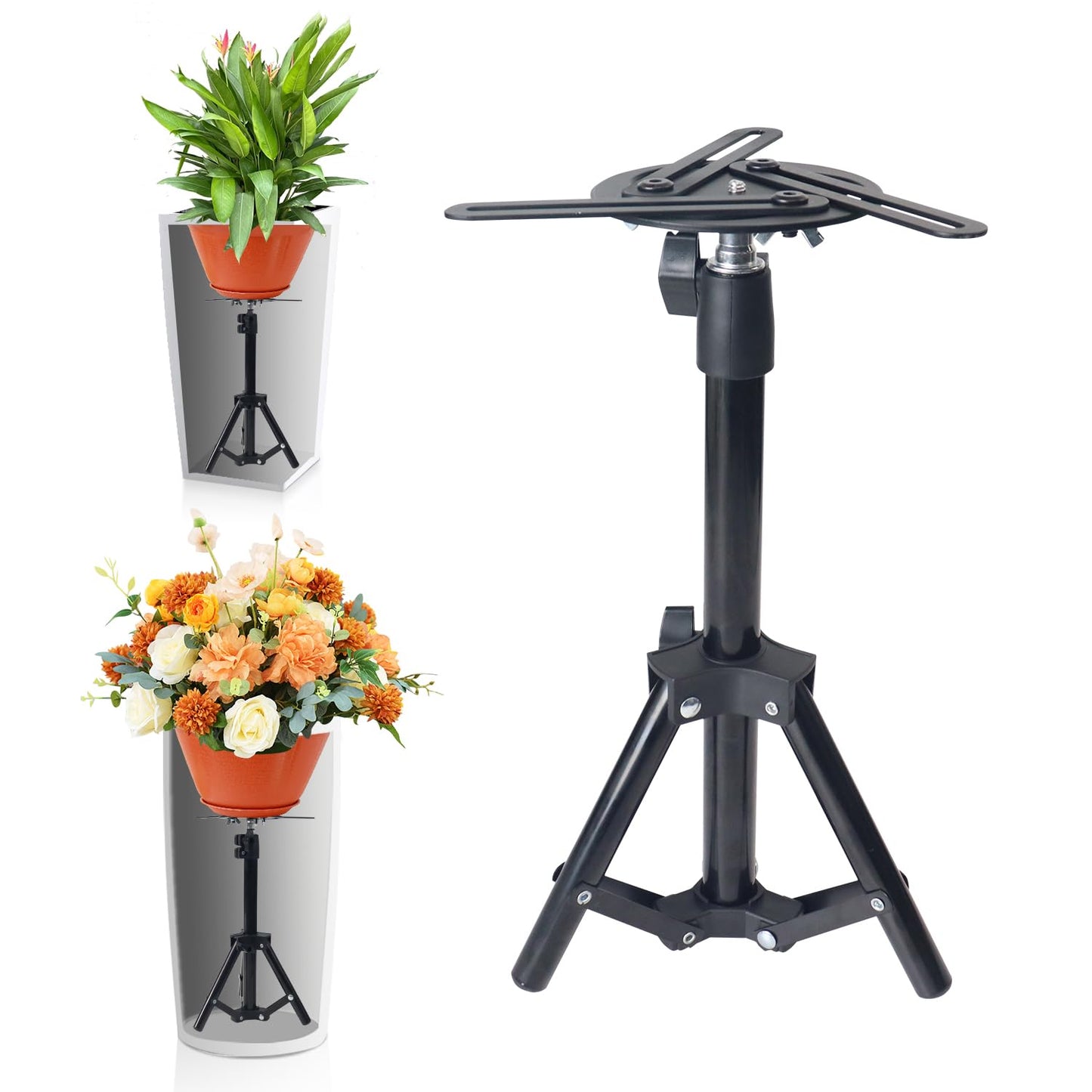 YUJIASH 1PCS Adjustable Planter Inserts Plant risers,Tall Tapered Plant Riser Fill Bottom，Planter Fillers for Large Pots，Indoor and Outdoor （12-21" Rise，4-12" Top）