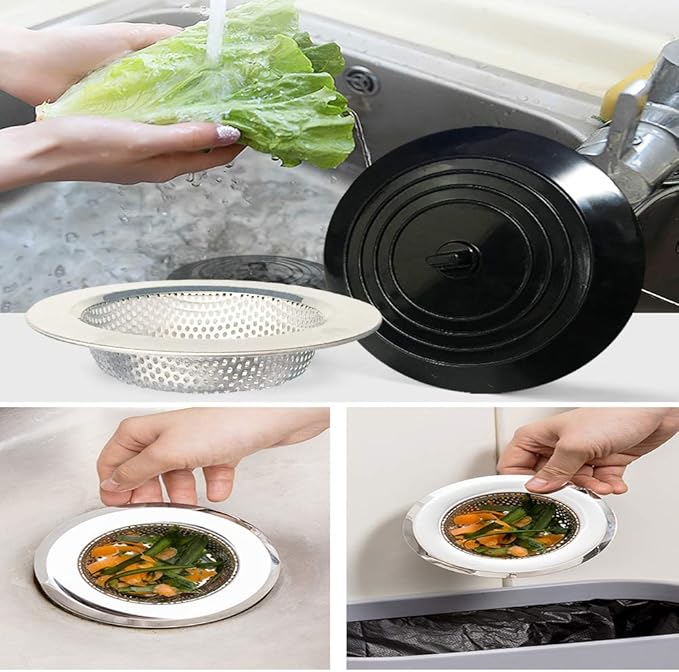 4PCS Kitchen Sink Strainer Stopper Kit, Universal Silicone Sink Drain Plug Cover
