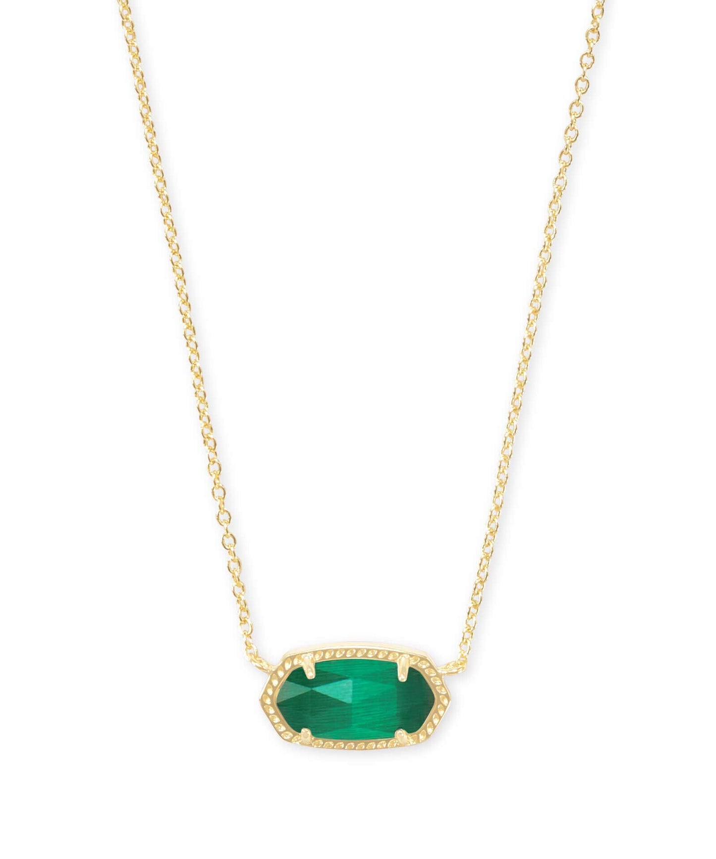 Kendra Scott Elisa Short Pendant Necklace for Women, Dainty Fashion Jewelry, 14k Gold-Plated Brass, Emerald Cat's Eye