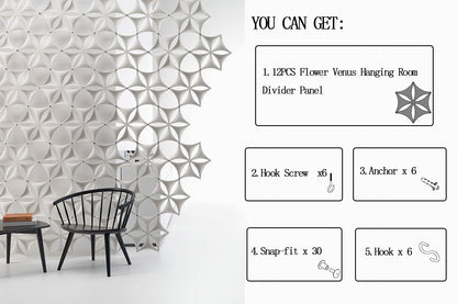 OSHIYINN White 3D Flower Venus 14"x12" Hanging Room Divider Panel Felt Fiber Surface High Density Polyester Fiber Board Cut Room Partition Home Decoratio(12 Pcs)
