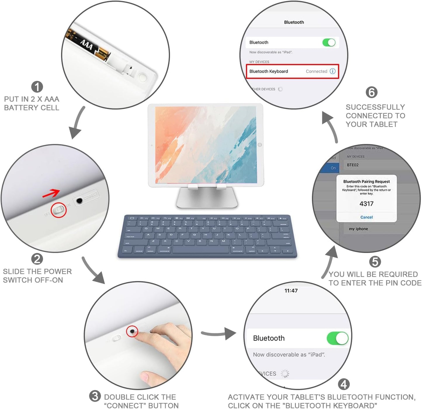 OMOTON Bluetooth Keyboard Compatible with iPad 10th Generation, iPad 10.2 (9th/8th/7th), iPad Pro 13/12.9/11 inch, iPad Air/Mini and More iOS Devices, White