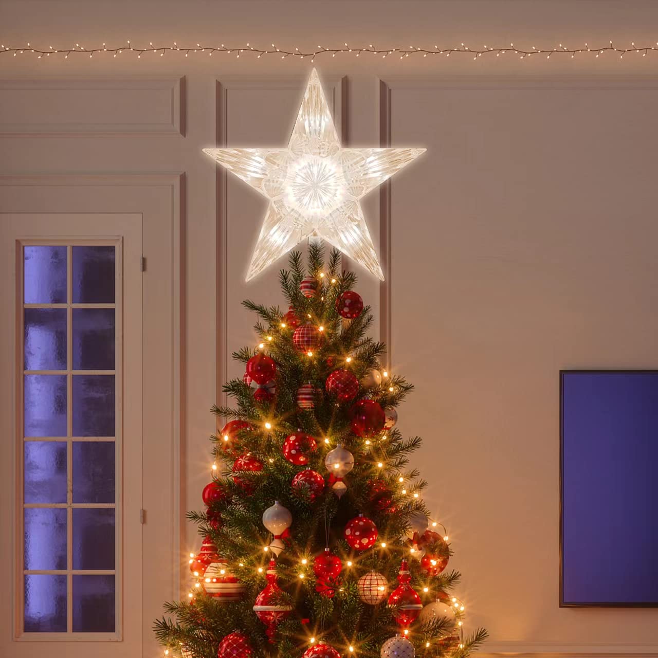 TWINGLEHOME 10 Lights 9 Inch Christmas Star Tree Topper, Christmas Tree Star Topper with Lights for Home Xmas Tree Decoration (Warm White)
