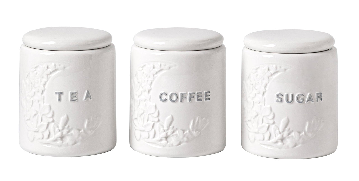 TAWCHES Wing Petal Ceramic Canisters Sets For The Kitchen Canisters For Countertop Set of 3 Airtight Coffee Canisters For Ground Coffee Sugar Container Tea Storage Jars With Lids