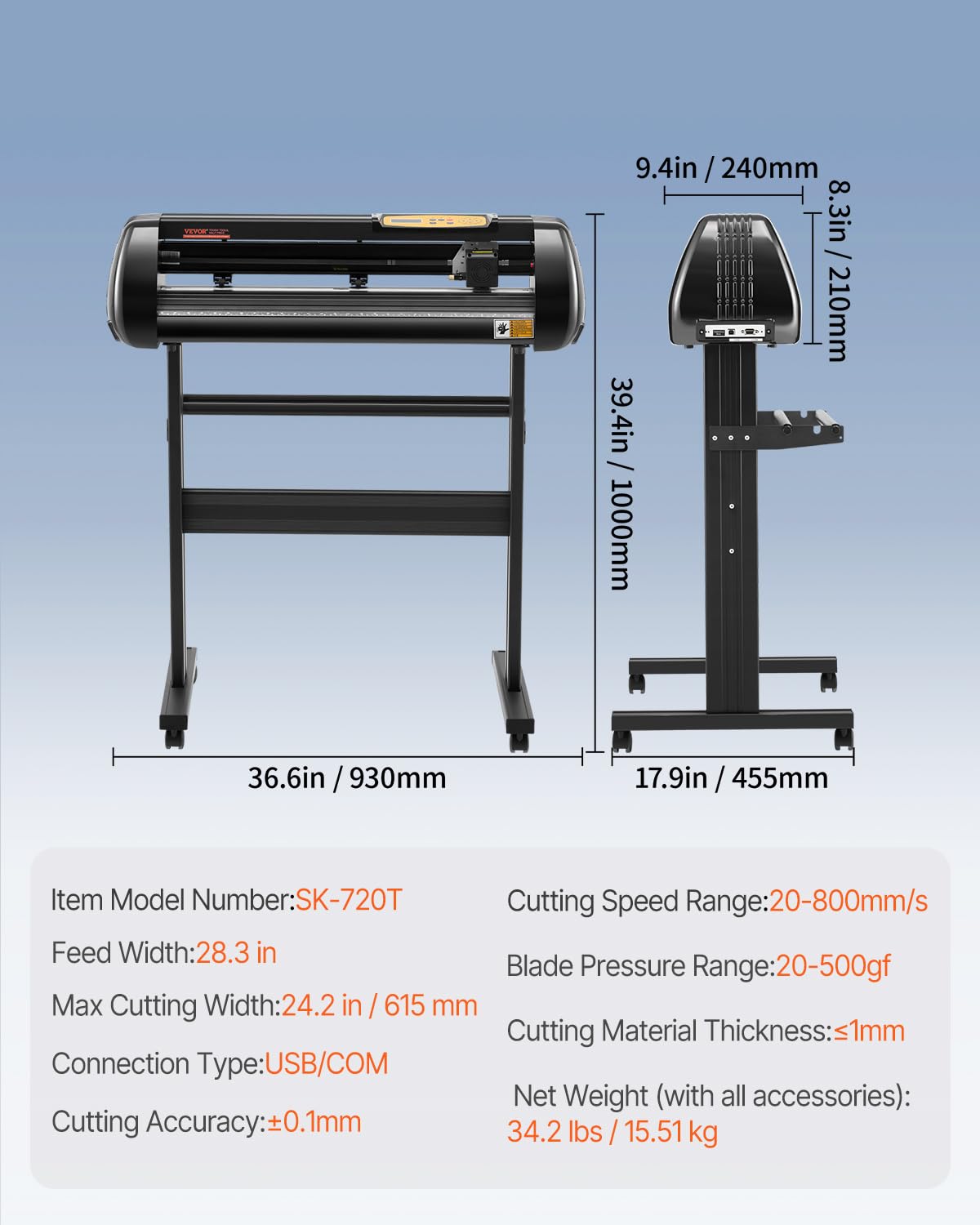 VEVOR Vinyl Cutter Machine, Upgraded 28 Inch Paper Feed Cutting Plotter Bundle, Adjustable Force & Speed Vinyl Printer with Powerful Stepper Motors, Signmaster Software Compatible with Windows System