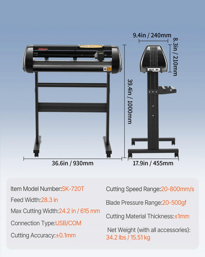 VEVOR Vinyl Cutter Machine, Upgraded 28 Inch Paper Feed Cutting Plotter Bundle, Adjustable Force & Speed Vinyl Printer with Powerful Stepper Motors, Signmaster Software Compatible with Windows System