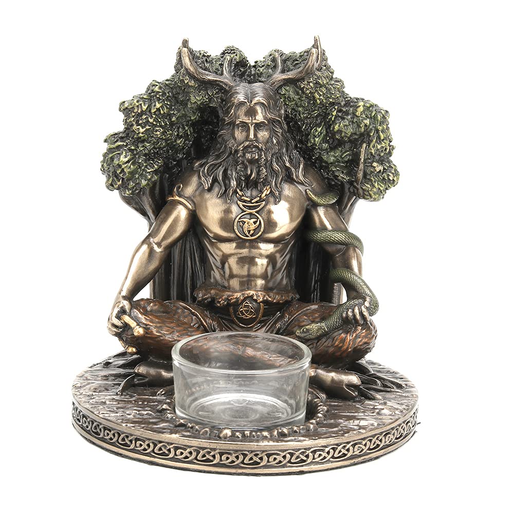 Veronese Design 5 1/4" Tall Celtic God Cernunnos Tealight Candle Holder Cold Cast Bronzed Resin Sculpture Wiccan Home Decor Figurine Collectibles