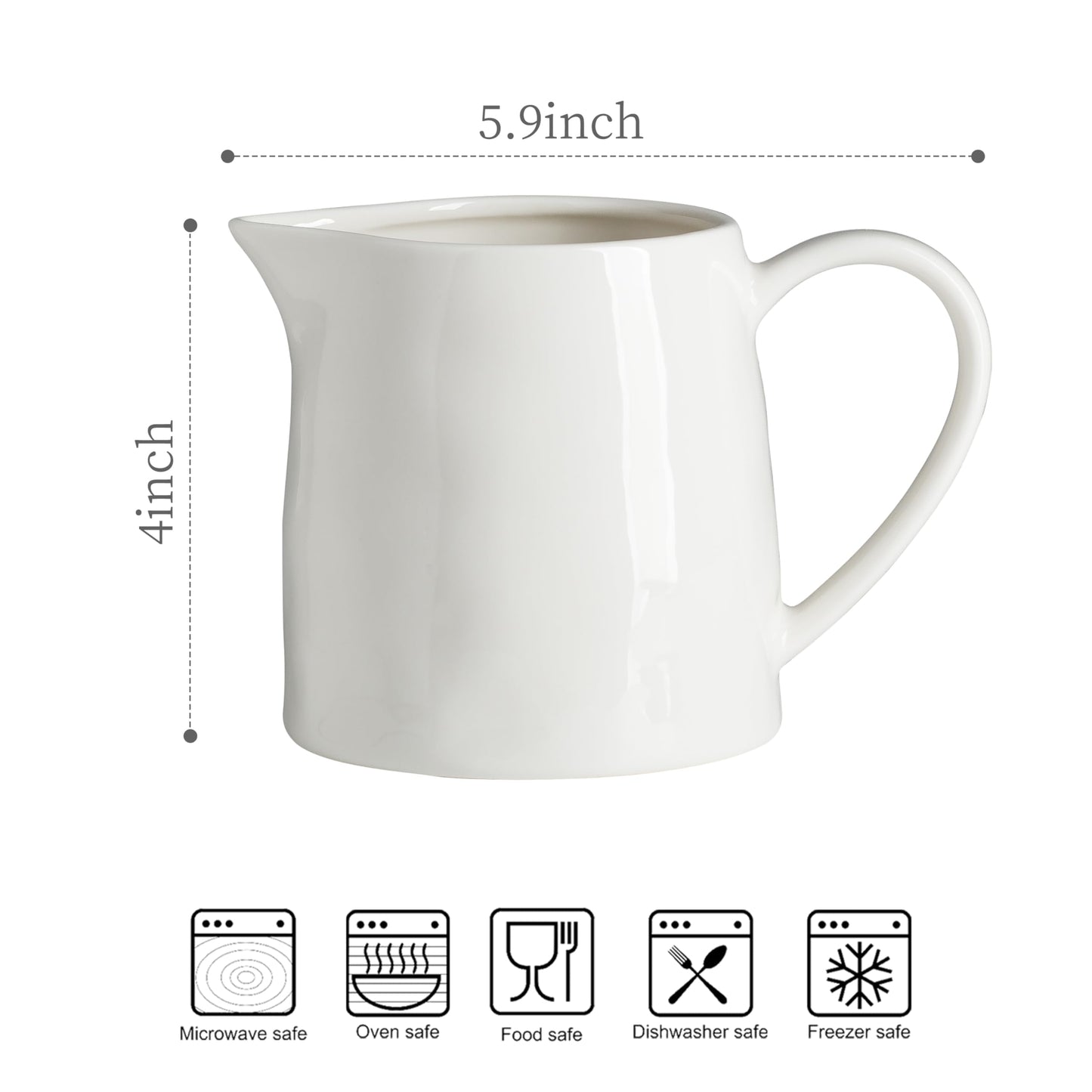 Ceramics Creamer Pitcher - 16 OZ Porcelain Coffee Creamer Pitcher with Handle, Funny Milk Pourer for Home Kitchen Coffee Bar, White