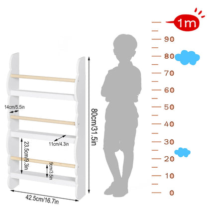 WOLTU Kids Bookcase, Wall Shelf, 3-Tier Children's Bookshelf, Storage Display Rack, Wooden Book Organiser for Children's Room, Cloud-shape, White