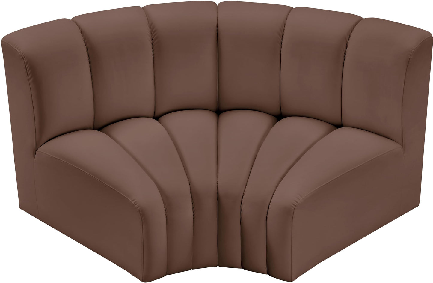 Meridian Furniture 101Brown-S2B Arc Collection Modern | Contemporary Modular Sofa with Soft Brown Vegan Leather, Deep Channel Tufting, Modular Design, 60" W x 33" D x 30" H, Brown