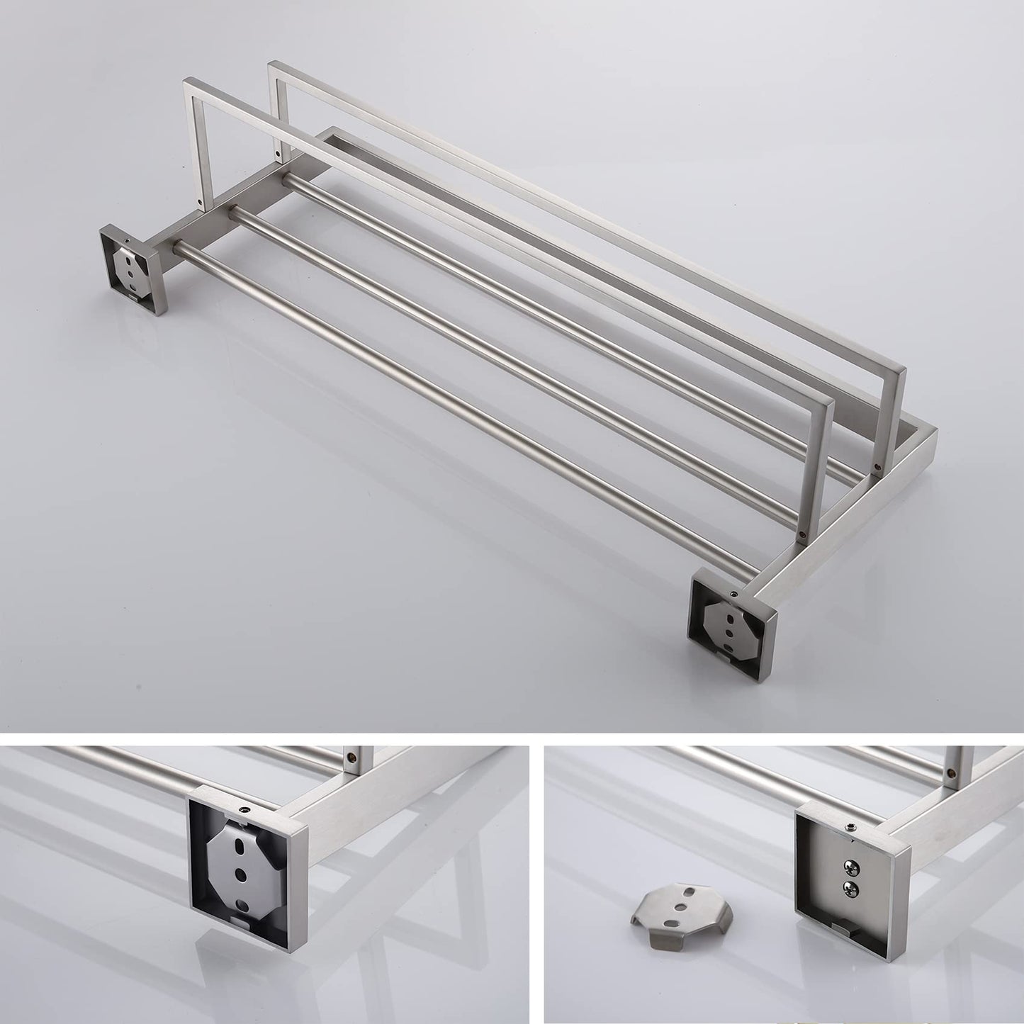 KOKOSIRI Towel Rack 24'' Bathroom Towel Shelves with Double Towel Bars SUS304 Stainless Steel Wall Mounted, Brushed Nickel, B6003BR