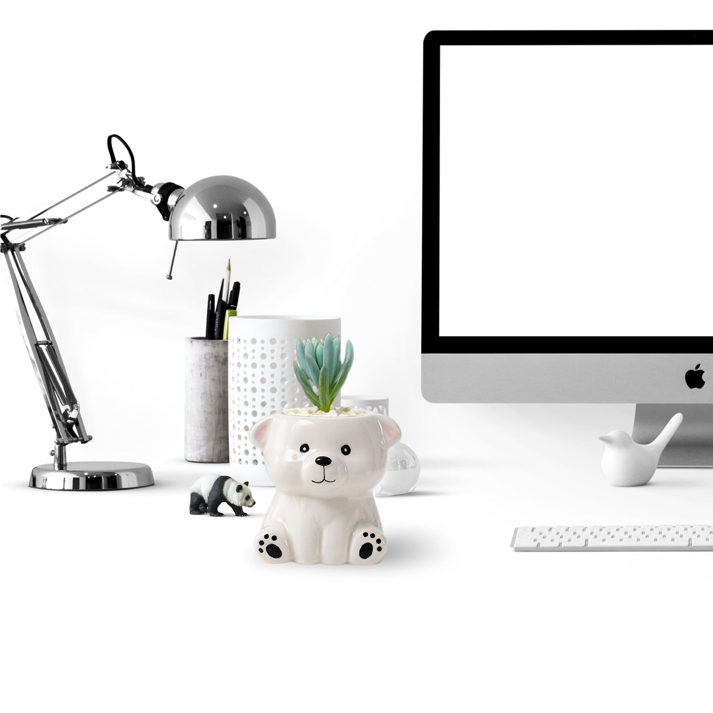 DIYOMR Cute Animals Planter, Mini Ceramic Cartoon Animal Shaped Succulent Flower Pot Indoor Air Plants Holder, Smooth Shiny Decorative Flower Cactus Planter - Plants Not Included (White Bear)