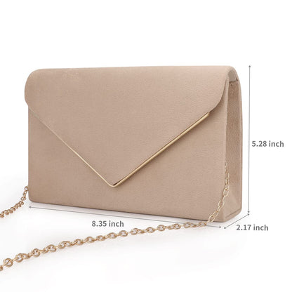 BBjinronjy Evening Bags Clutch Purse for Women Handbags for Wedding Party Cocktail Prom Crossbody Shoulder Bag Faux Suede with Detachable Chain (Nude)