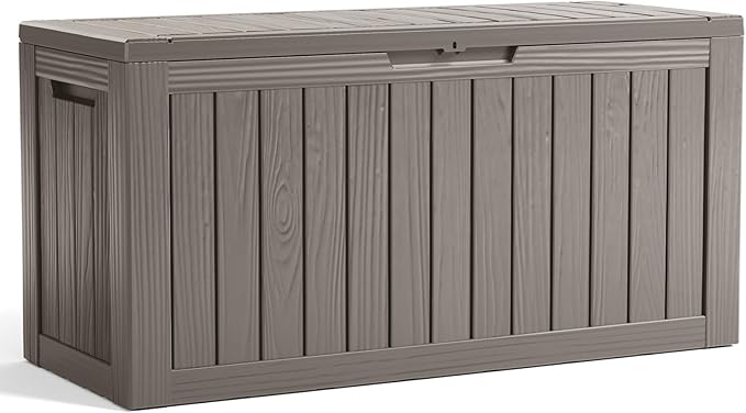 90 Gallon Resin Deck Box, Lockable Patio Outdoor Storage Box for Furniture, Garden Tools and Tools Storage, Waterproof Outside Storage Boxes - Grey