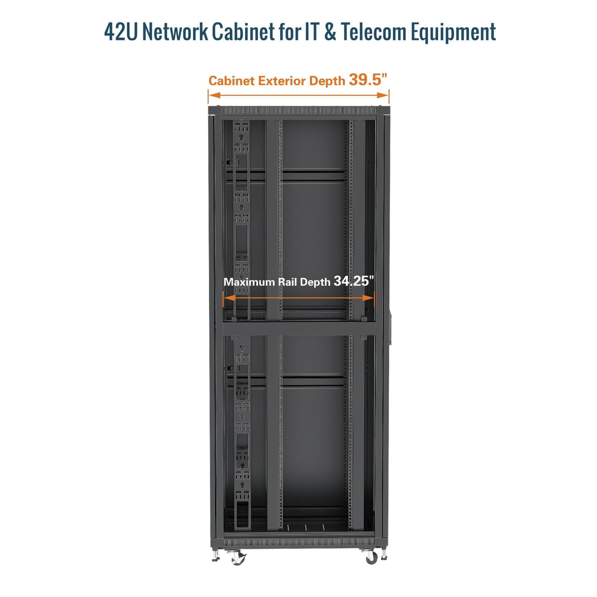 Tecmojo 42U Server Rack Network Cabinet 39.4" D x 23.6" W, Locking Data Cabinet Enclosure for 19" Server, Networking, AV & IT Equipment, Mesh Door, Black