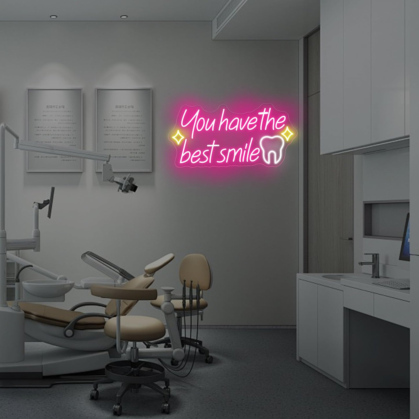 You have the best smile Neon sign, Wall Decor Dimmable Smile Neon Light Business Logo Sign, Dental clinic sign dental neon light, tooth dental care sign, Tooth & Brush Wall Art, Bathroom Wall Decor