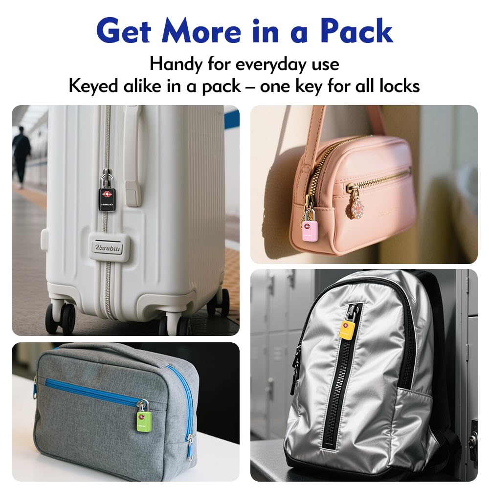 SURE LOCK TSA Approved Luggage Locks - One Key Opens All, Compact & Durable Zinc Alloy Travel Lock with Steel Shackle, Keyed Alike (Black 2 Locks, Mini Size for Suitcase/Backpack/Gym Locker)