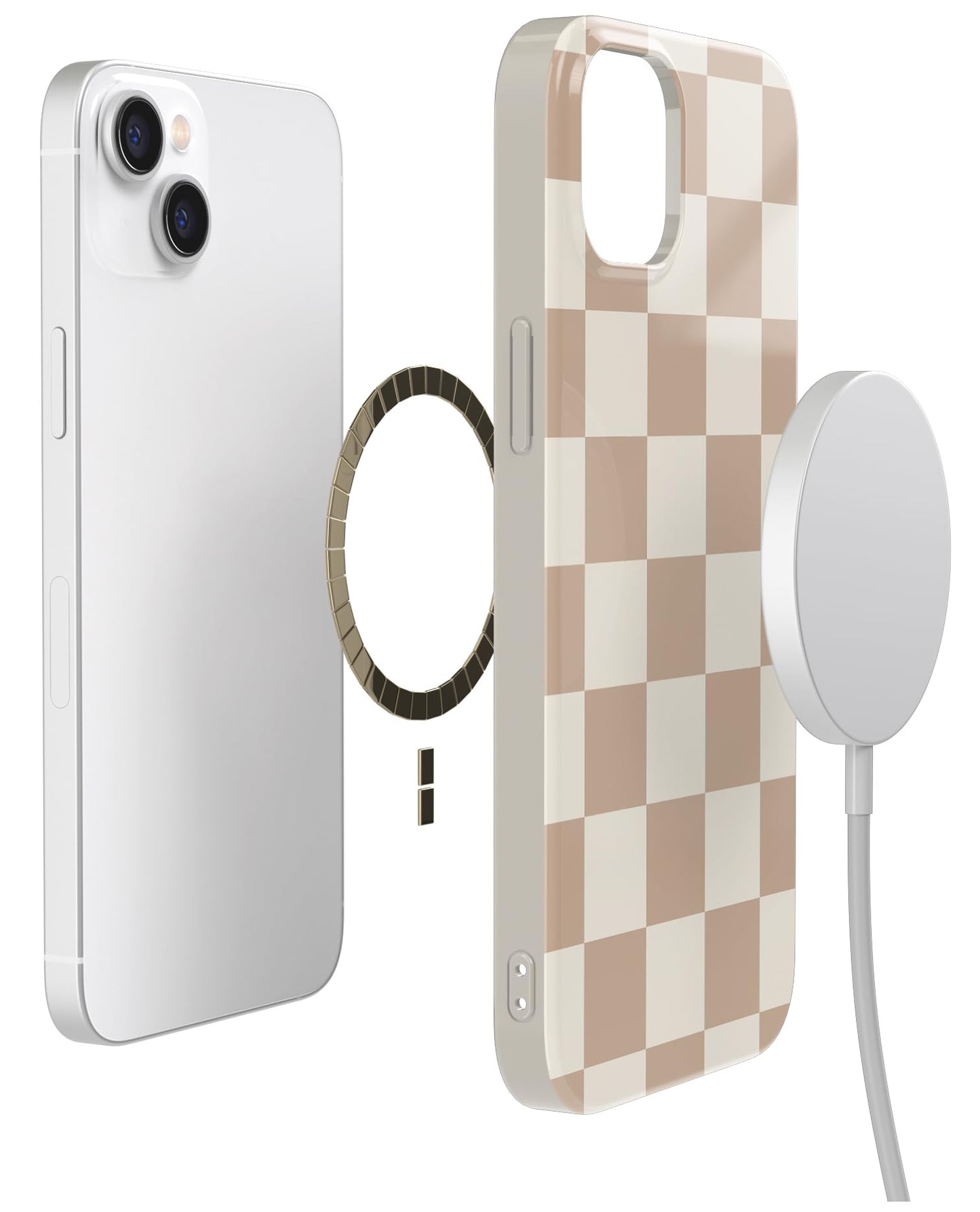 Casely iPhone 13 Case | Fit Check | Neutral Checkerboard | Compatible with MagSafe | Classic Ultra Slim Design