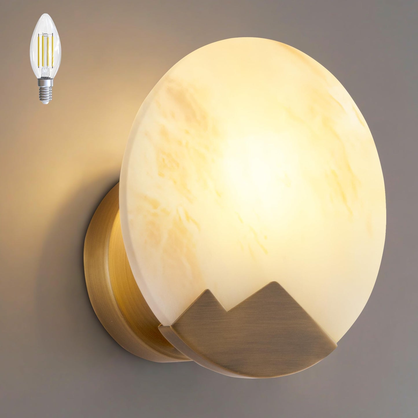 hkintty Marble Wall Sconce, Natural Marble & Gold Round Wall Sconce Hardwired, Dimmable Indoor Wall Light Fixture, Modern Wall Mounted Sconce for Bedroom Living Room Hallway Staircase (7.87", 1-Pack)