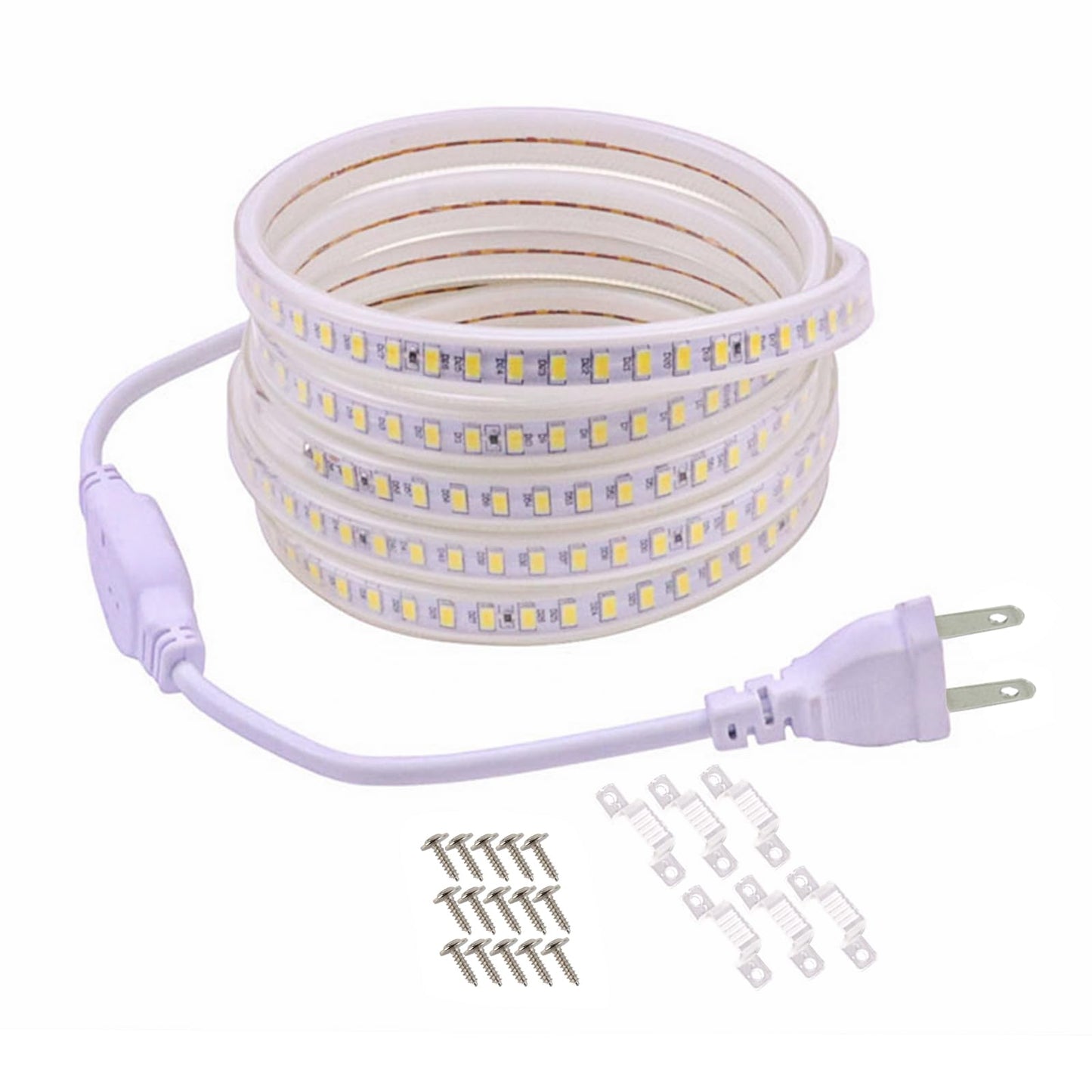 pcningled AC 110 Volt LED Light Strip Flexible Cuttable 6.56 ft Outdoor LED Lights Waterproof IP67 SMD 5730 120LEDs/m 6000K Cold White Rope Lights for Bedroom Wall Kitchen Cabinets Home Decor