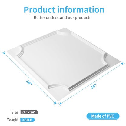 Art3d 2x2 Ft Drop Down PVC Ceiling Tiles, 3D Textured Glue up Ceiling Panel for Office Living Room Home Decor - 12-Pack Covers 48 Sq.Ft, White