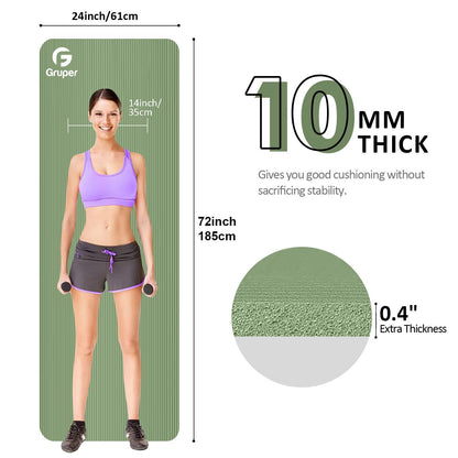 Yoga Mat Non Slip NBR Thick Yoga Mat, 72"L x 32"/24"W x 0.6"/0.4"TH (185cm x 80cm/61cm x 15mm/10mm), Anti-Tear Exercise Mat with Carrying Strap and Bag, Workout Mats for Yoga, Pilates, Floor Exercises