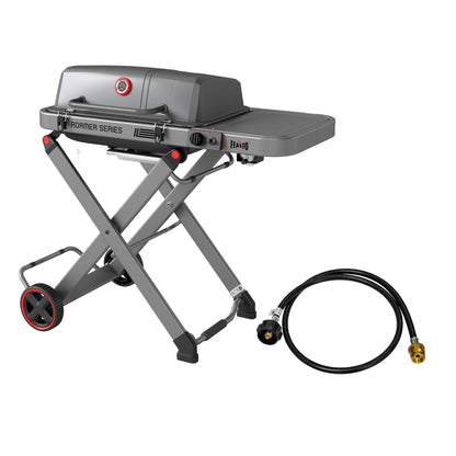 FEASTO Portable Propane Gas Grill 13000 BTUs, 360 Sq. In. Cooking Area with Folding Cart & 4FT Propane Adapter Hose (1lb to 20lb Converter) Bundle for Outdoor BBQ & Camping