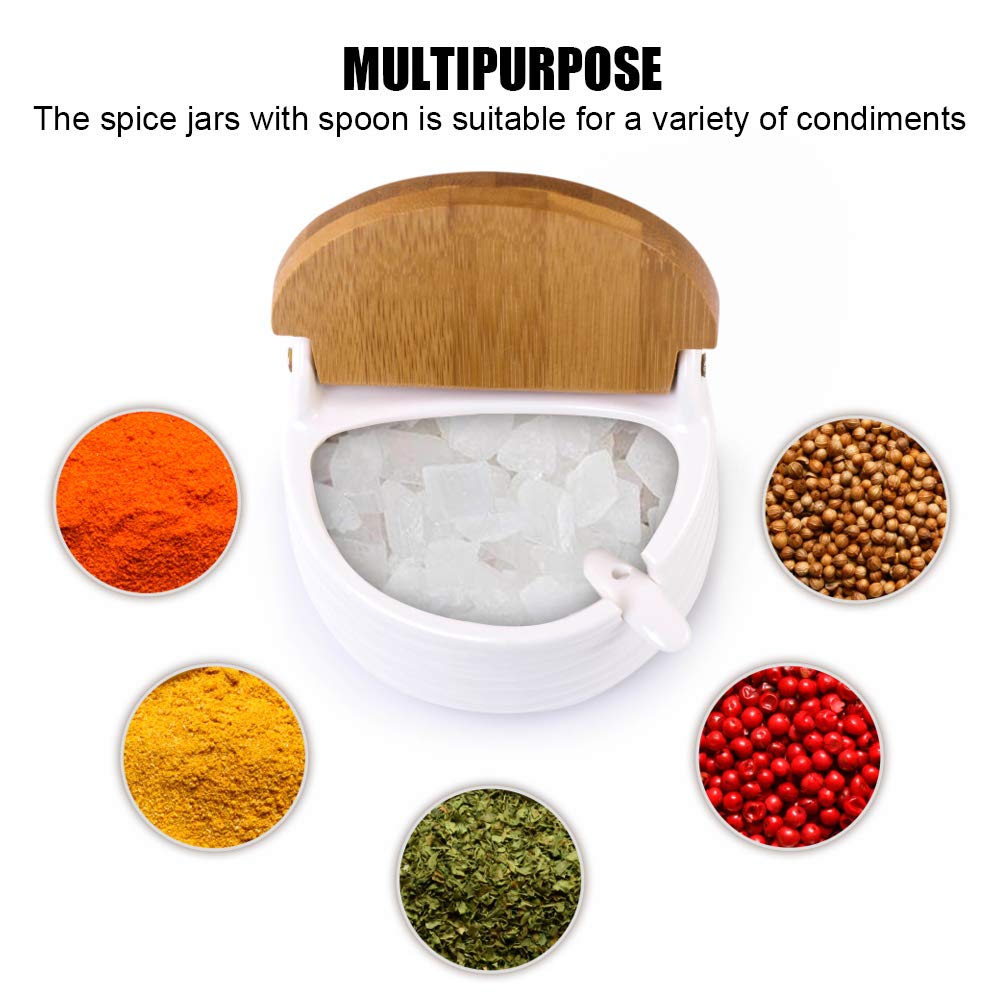 Lucky Goddness Ceramic Sugar Bowl with Lids and Spoons-Porcelain Condiment Container Spice Jar,Salt Cellar for Kitchen,with Chalkboard Labels,8.8 fl oz 260ML
