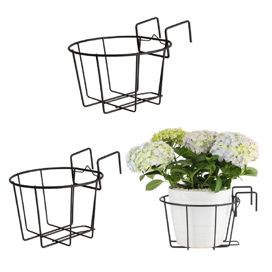 TreeLen 3Pack 10inch Railing Planter Outdoor Balcony Hanging Baskets for Plants Fence Planters Metal Potted Stand Indoor Porch Railing Planters Flower Pot Holder