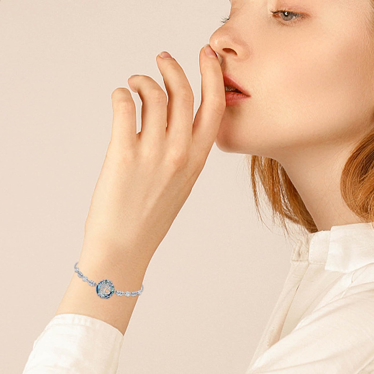 TOUPOP Tree of Life Initial Bracelet Sterling Silver Initials G Letter Link Bracelets Blue Circle Crystal Family Tree Birthday Mothers Day Jewelry Gifts for Women Mom Wife