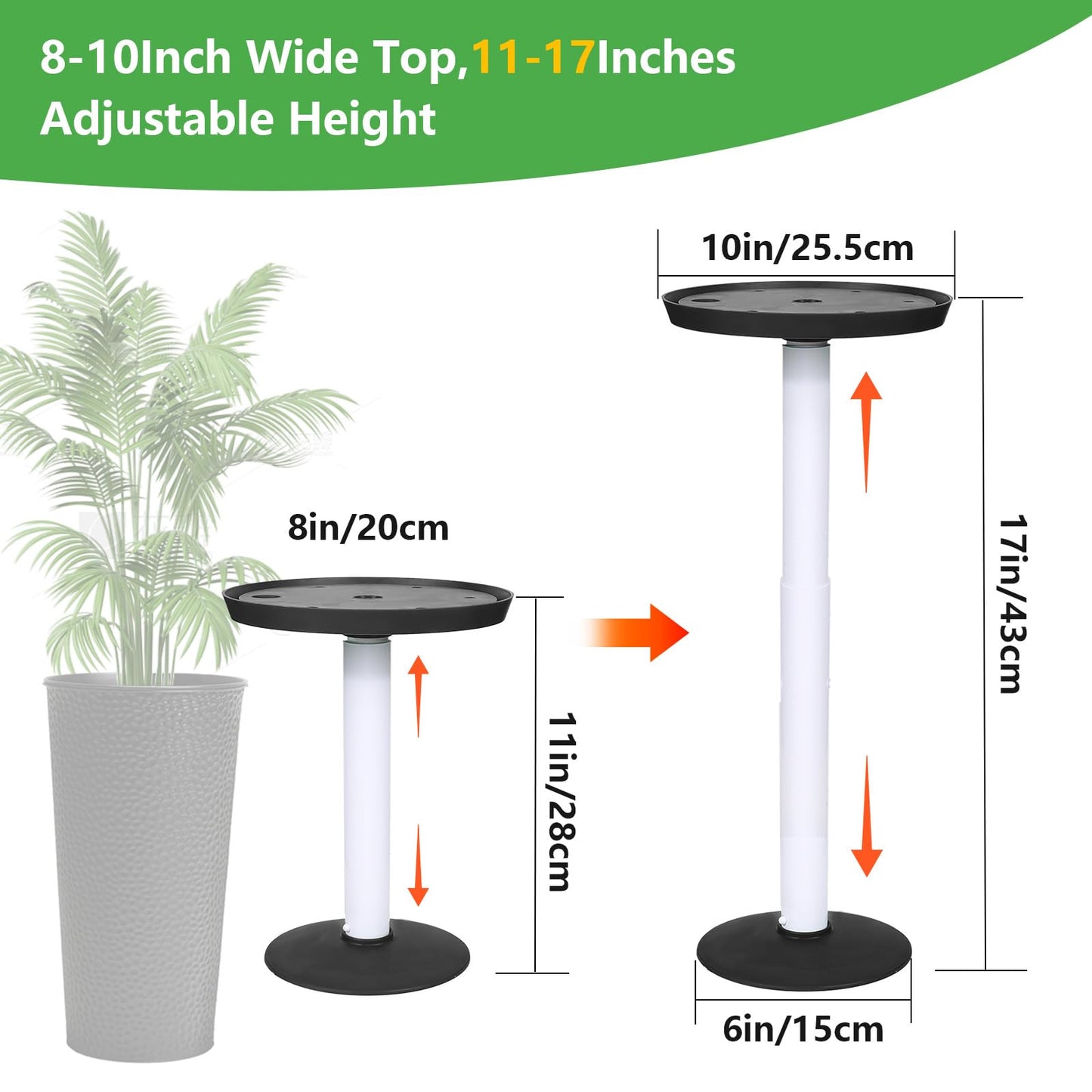 YLSAZL 2 Pack Adjustable Height Plant Risers for Inside Pots,11-17" Rise Plant Risers for, Indoor & Outdoor Insert with, Tall Square Round Taper Planter with 6''8" 10" Base & Top（Black - Short）