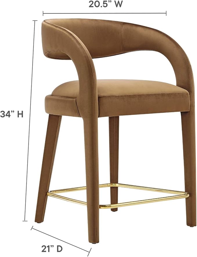 Modway EEI-6566-BRN-GLD Pinnacle Performance Velvet Counter Stool Set of Two