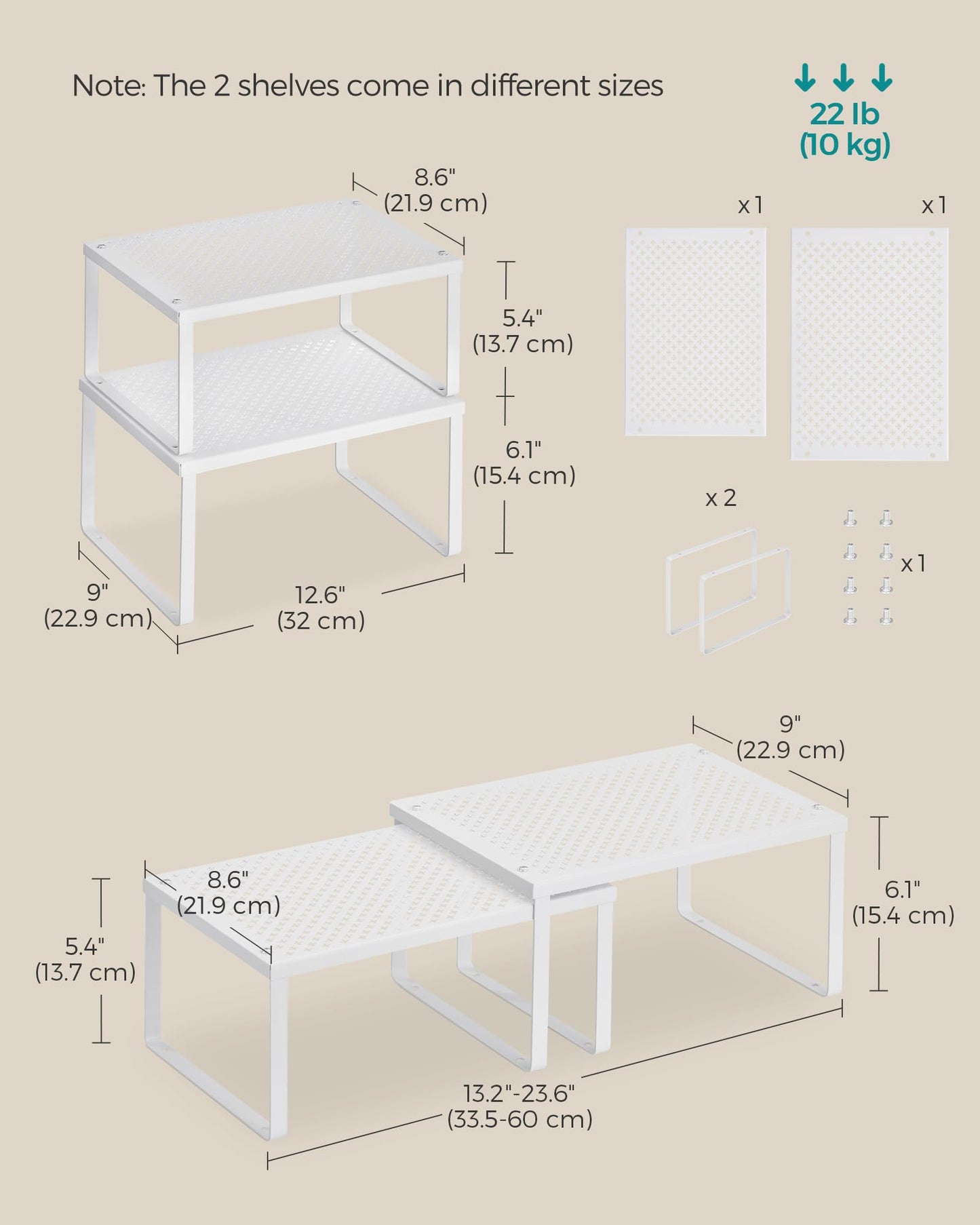 SONGMICS Spice Racks, Set of 2 Metal Cabinet Shelf Organizers, Countertop Organizers, Shelf Risers, Stackable, Expandable, Silver UKCS01SV