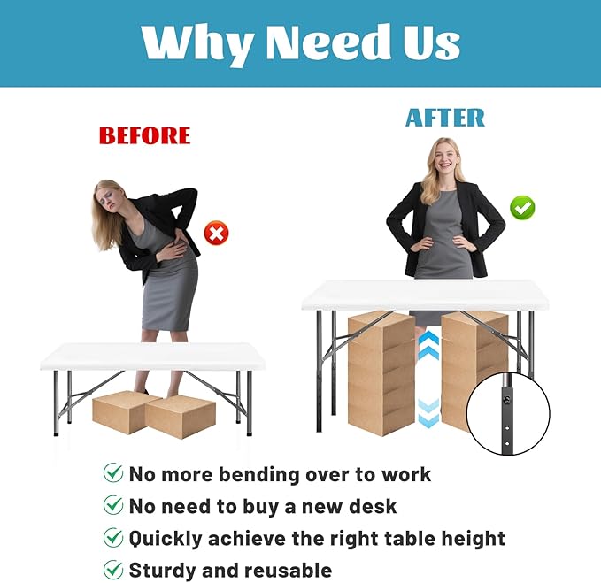 4-Pack Adjustable Folding Table Legs Extension, Heavy-Duty Steel Square