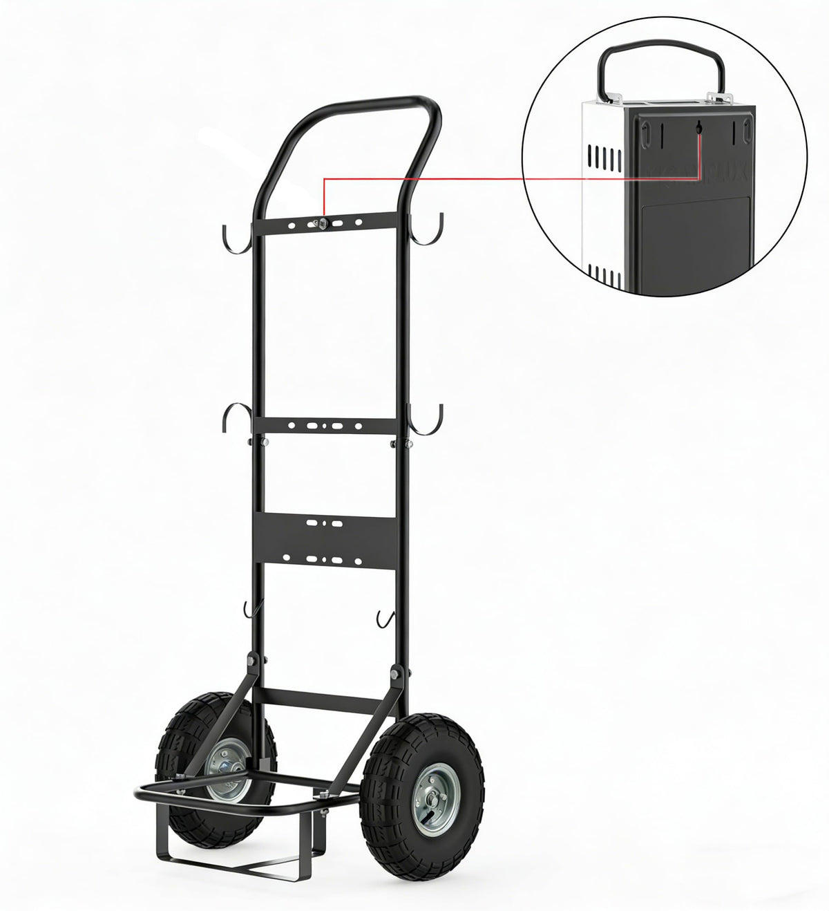 CAMPLUX Dolly Hand Cart for Portable Tankless Water Heaters, 220 lb. Capacity, 10" Pneumatic Wheels, 4 Side Hooks, Mobile Hot Water Washing Station for Horse Stables, Pet Grooming, Hunting & Camping