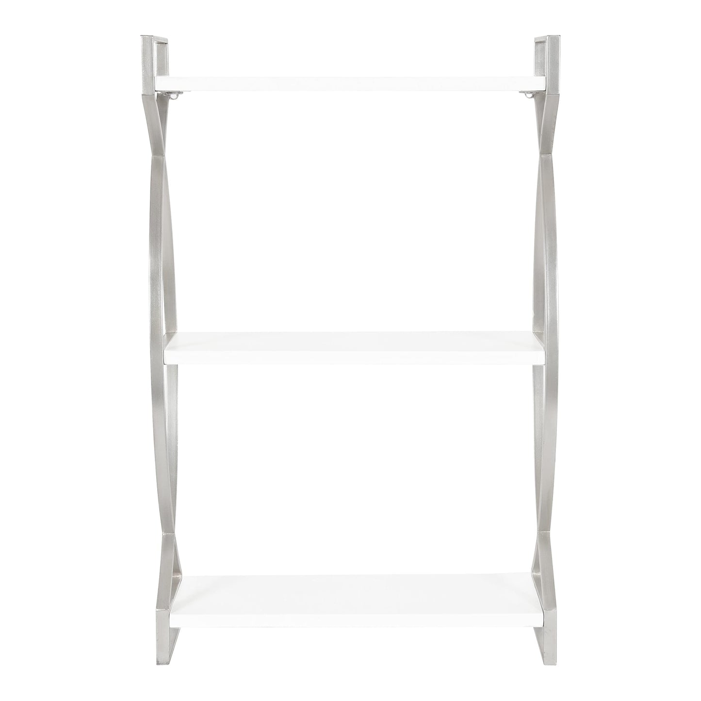 Kate and Laurel Arietta Modern Glam 3-Tier Wood and Metal Shelf; 18 x 7 x 28; White and Silver; Chic Contemporary Storage and Decor