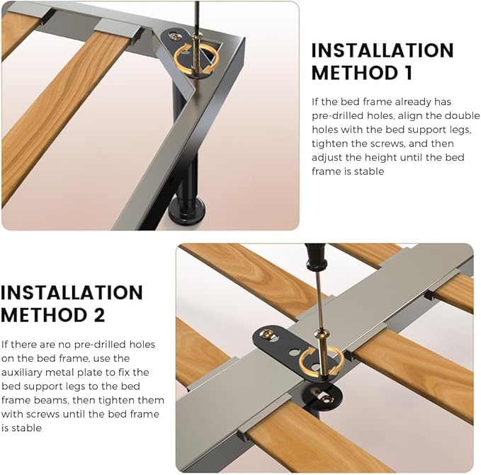 4Pcs Bed Frame Support Leg, Adjustable 14" to 23.6", Increase Under-Bed Storage