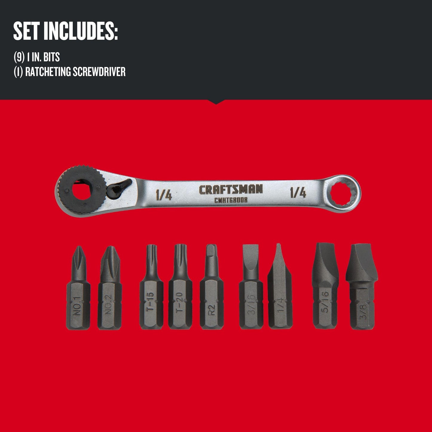 CRAFTSMAN Screwdriver Set, Ratcheting, Multi-bit 10-Piece (CMHT68008)