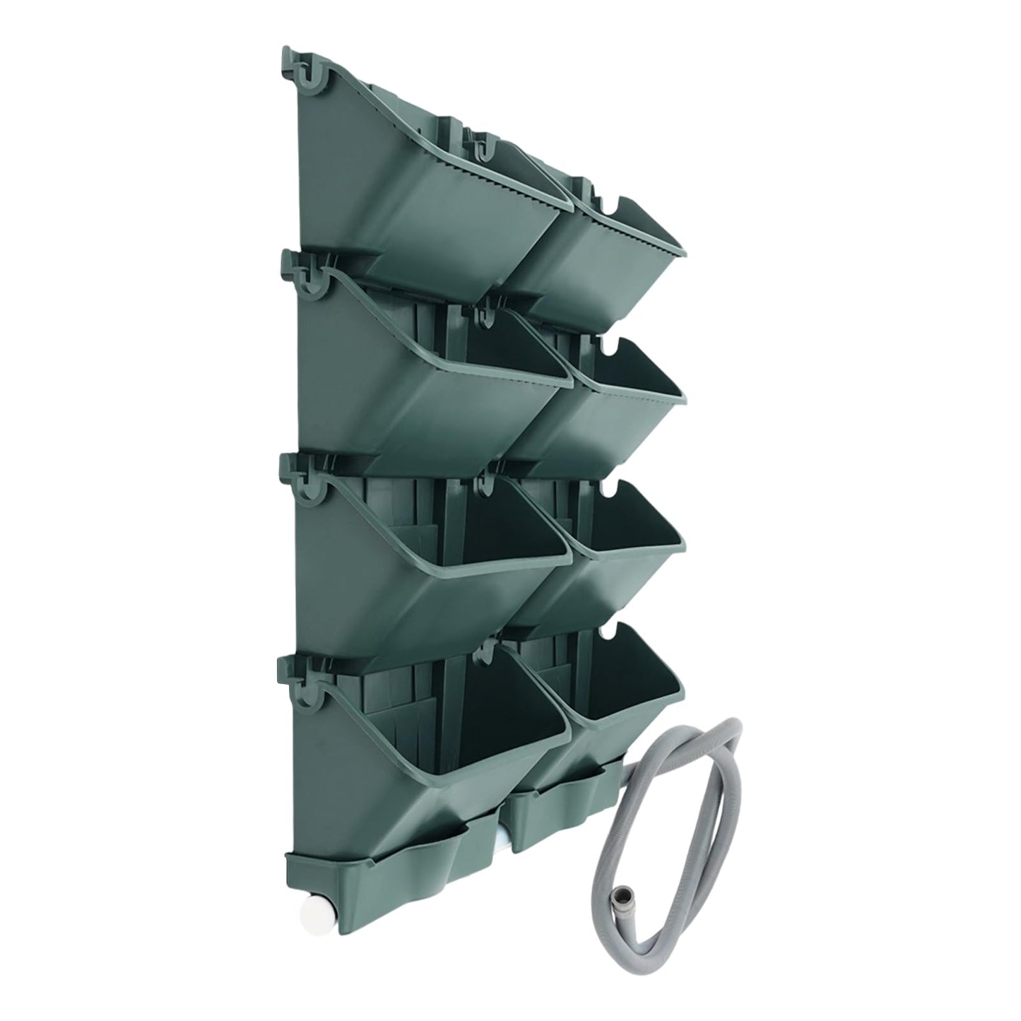 kunghei Vertical Wall Planter for Indoor Plant-Walls Mounted Pot with 2 Drainage Tray 8 Pack, 13 inch Dark Green for Decor, Plastic Pots Balcony Planters, Plants Hanging (8, Army Green)