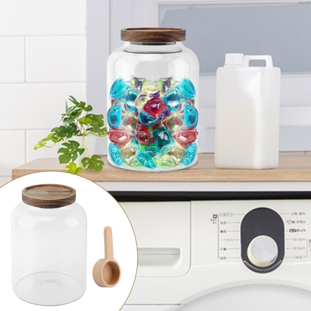 Saycker Bath Salts Glass Jar, Bath Salt Container with Wooden Lid and Scoop, Airtight Storage Jar, Glass Food Storage Jars for Home Decor,Tea,Spice,Cereal, Egg,Flour,Coffee(73 oz,Clear)