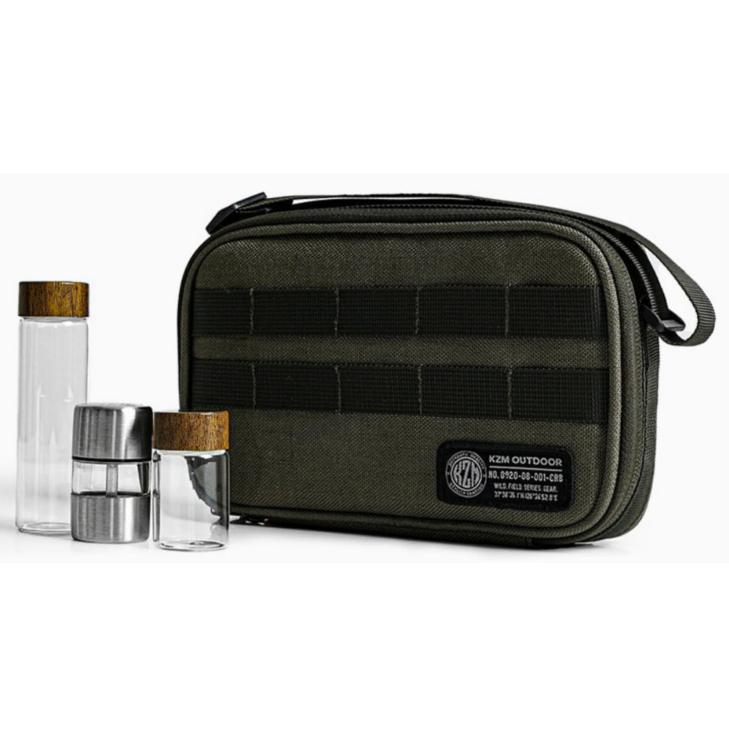 Camping Spice Kit with 2 Salt and Pepper Mills - Portable Seasoning Storage Bag, Travel Spice Organizer Set for Family Camping, BBQ, RV Living (Khaki, Medium)