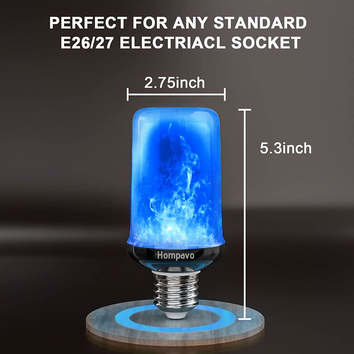 【Upgraded】Hompavo LED Flame Light Bulbs, 4 Modes Flickering Light Bulbs with Upside Down Effect, E26 Flame Bulb for Halloween Christmas Party Patio Porch Home Indoor Outdoor Decorations - 4 Blue