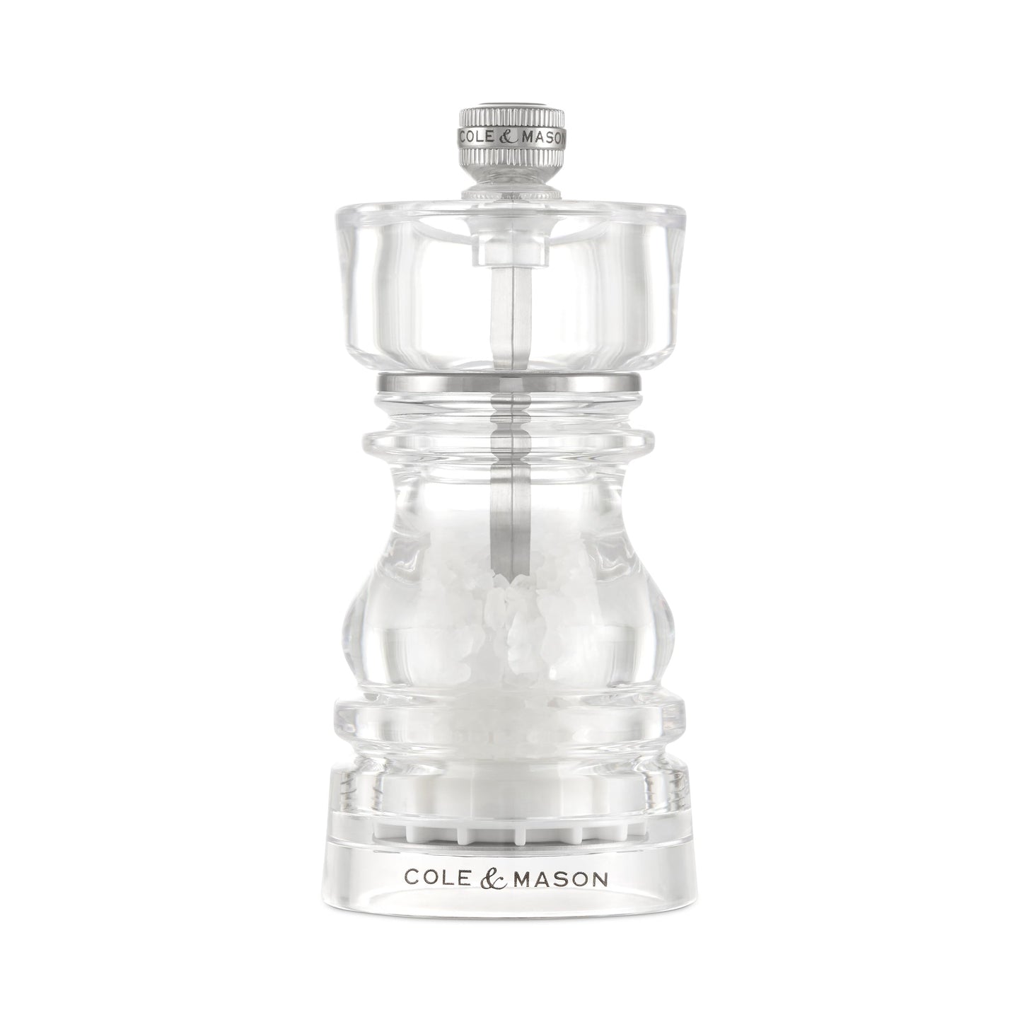 Cole & Mason London Acrylic Salt and Pepper Mill Set, 130mm, Precision+ Carbon/Ceramic Mechanisms, Salt and Pepper Grinders with Adjustable Grind, Gift Set