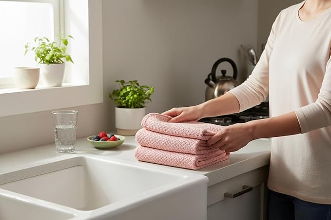 Serafina Home Light Pink Kitchen Hand Dish Towels: Oversized 28" x 18"