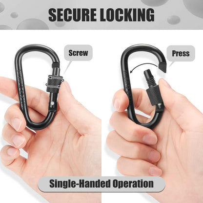 Cridoz Carabiner and Keyring Set, 6 PCS Metal D Ring Carabiner Clips with 6PCS Heavy Duty Key Rings for Keys, Bottles, Backpacks (Black)