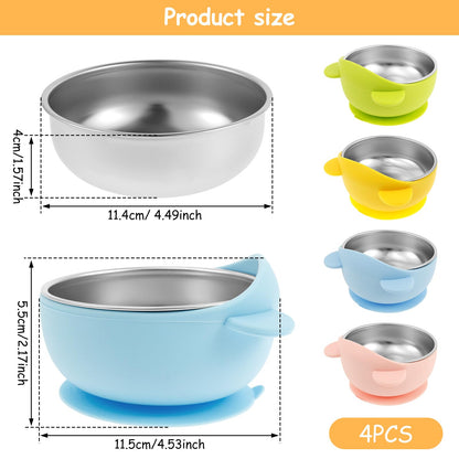 Stainless Steel Kids Bowls with Suction, Toddler Suction Bowls with Removable Silicone Shell, Anti Scald Snack Container, Baby Food Bowl for Feeding Soup Noodle Pasta Snack (Color A)