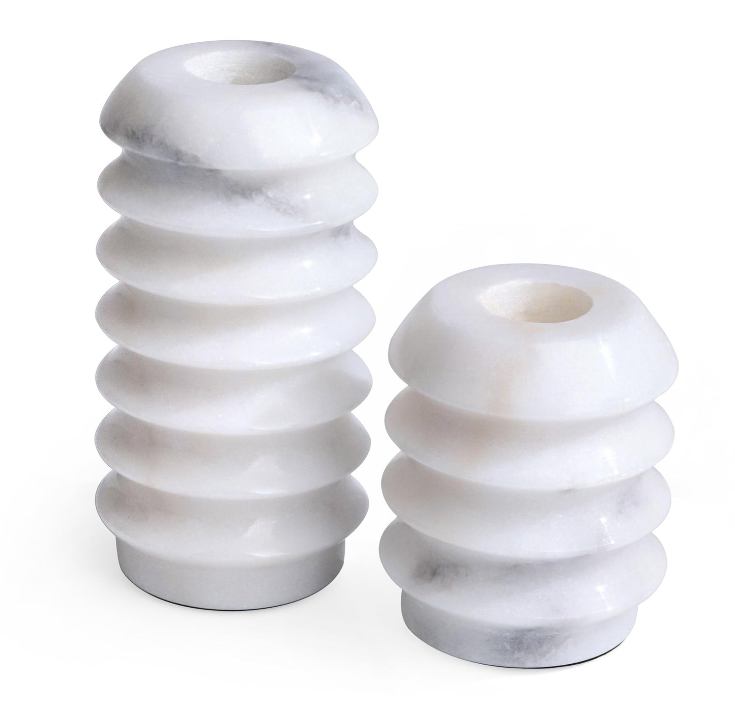 HofferRuffer Marble Candlestick Holders, Set of 2 Natural Stone Candle Holder Decorative Candle Stands for Wedding, Dinning, Party, Table Centerpieces, Fits 3/4'' Thick Candles (MarbleWhite)