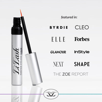 LiLash Purified Eyelash Serum to Grow Longer & Fuller-Looking Lashes - Eyelash Growth Enhancer, Safe for Use with Contacts, Lash Extensions, Sensitive Eyes - Vegan & Cruelty-free (2mL, 90-Day Supply)