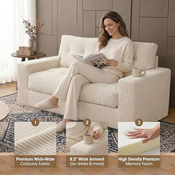 69" Corduroy Loveseat Sofa in a Box, High-Density Foam Couch, No Assembly