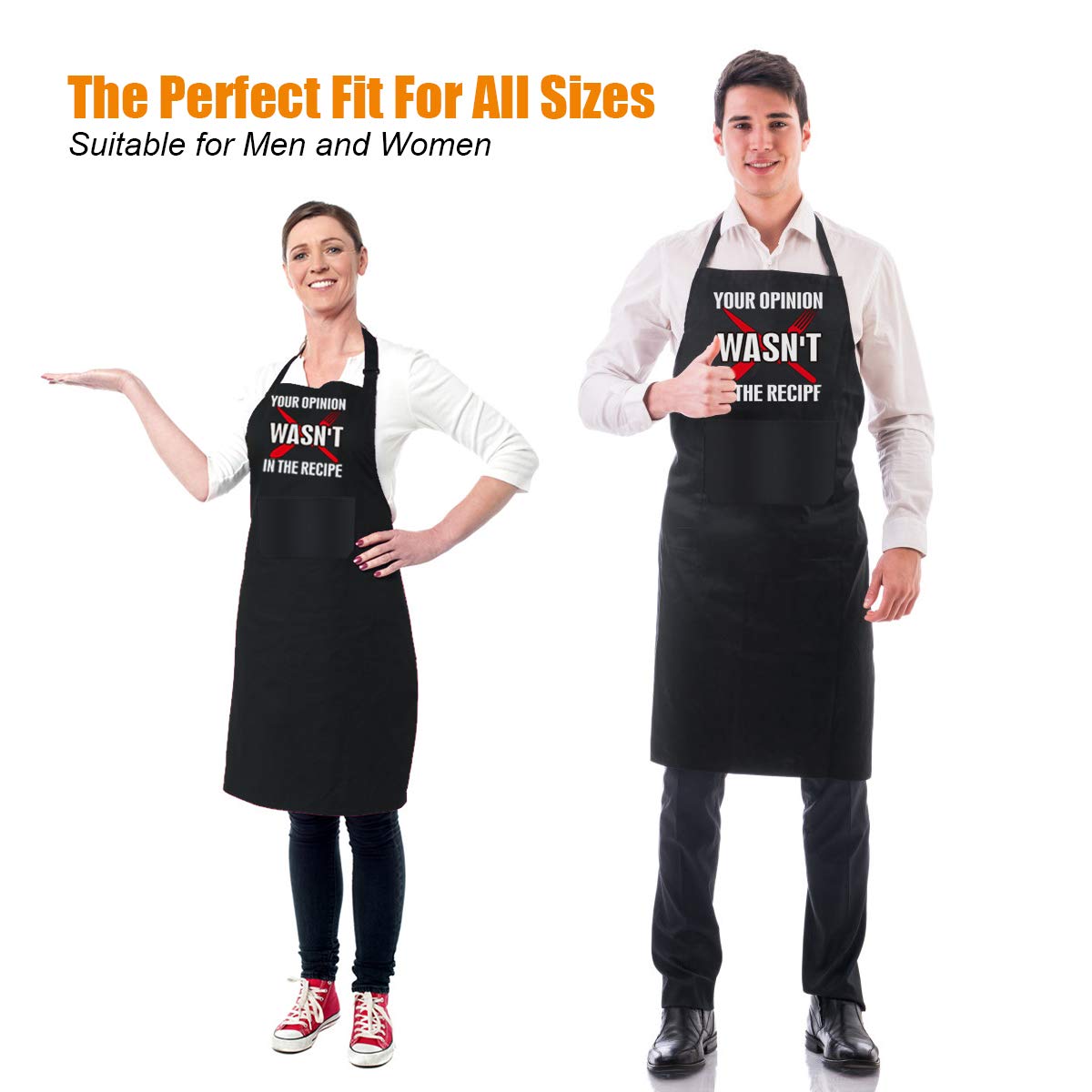 Somhe YOUR OPINION WASN'T IN THE RECIPE - Funny Black Apron with 2 Pockets Adjustable Neck Strap Best Gifts for Husband, Dad, Friends, Birthday, Christmas, Thanksgiving, Cooking Apron for Men & Women