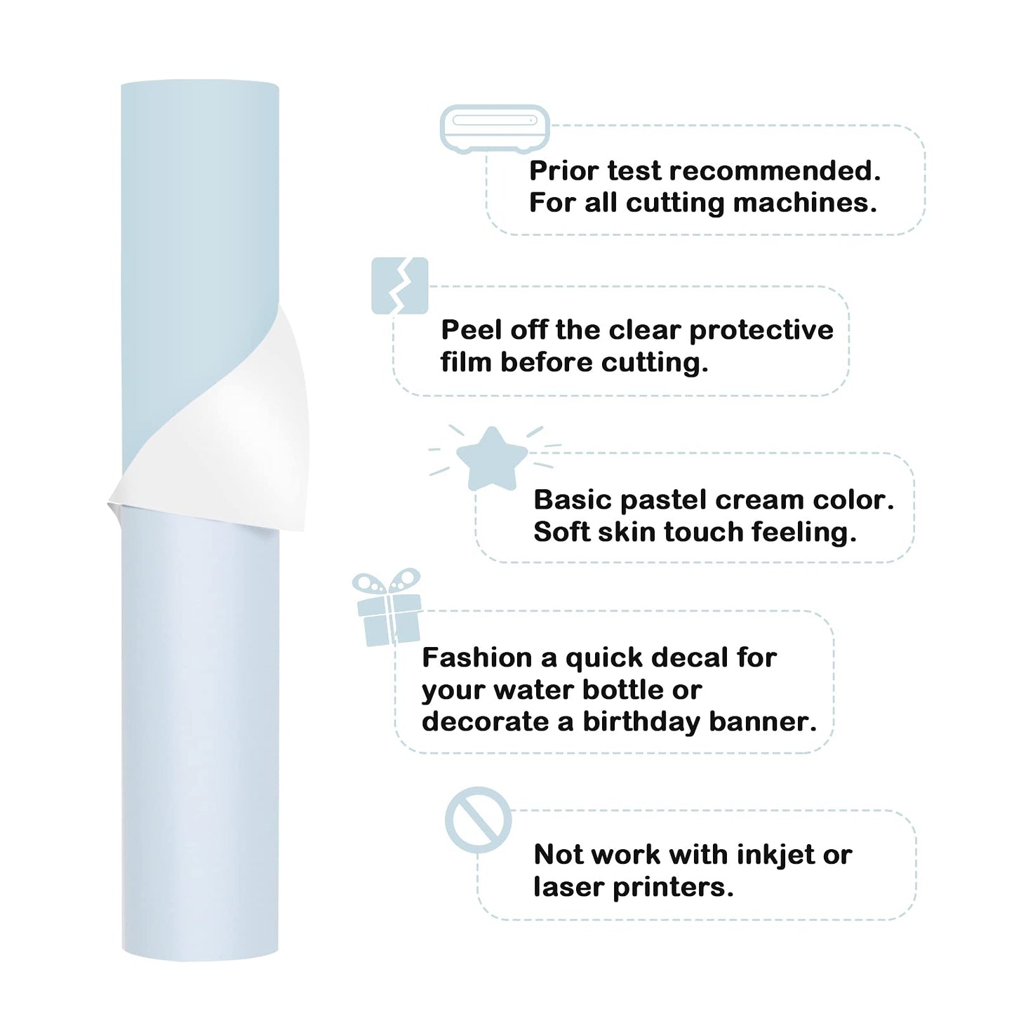 TECKWRAP 001 Vinyl Matte Permanent Adhesive Vinyl for Craft Decal Projects 12" x 10ft, Matte Baby Blue